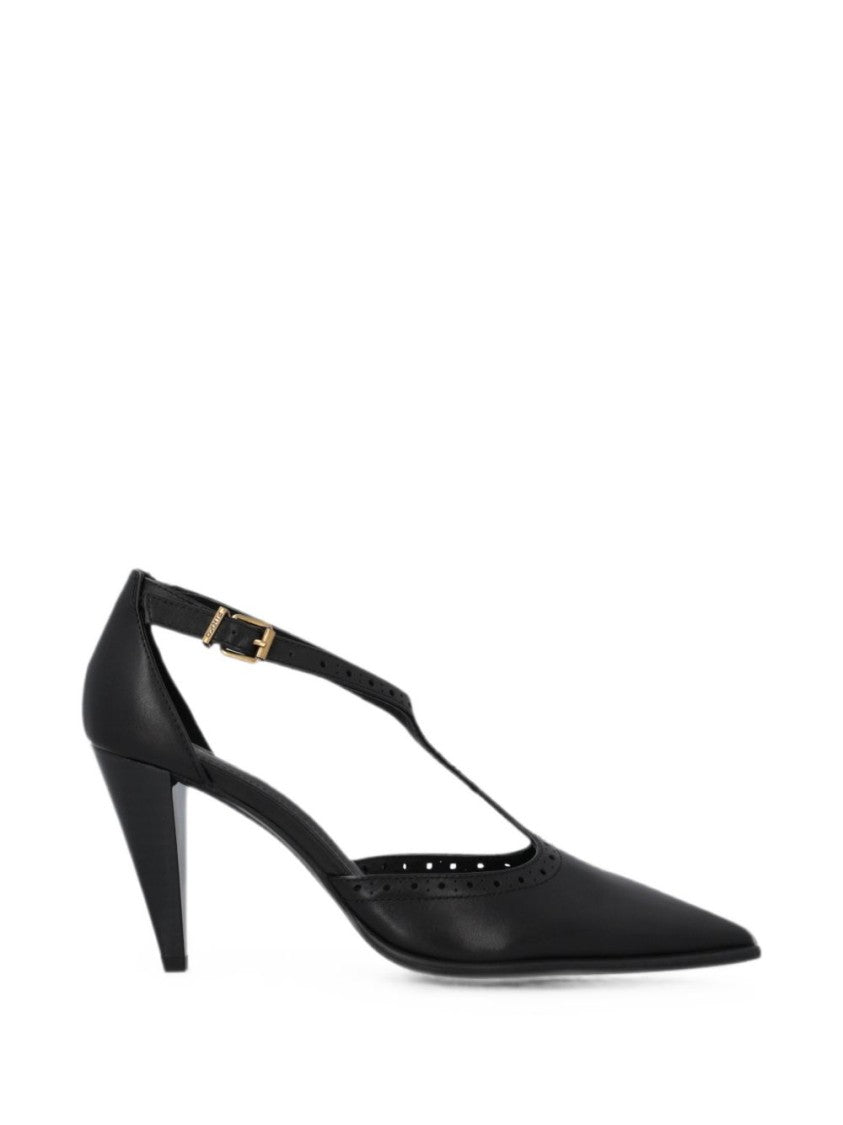 Pinko Black Pointed Toe T-Strap Perforated Pumps