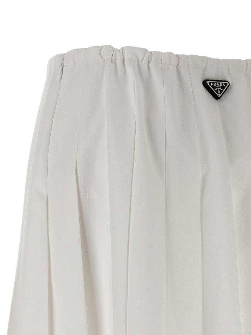 Prada Flared Cotton Poplin Midi Skirt With Adjustable Waist And Signature Logo