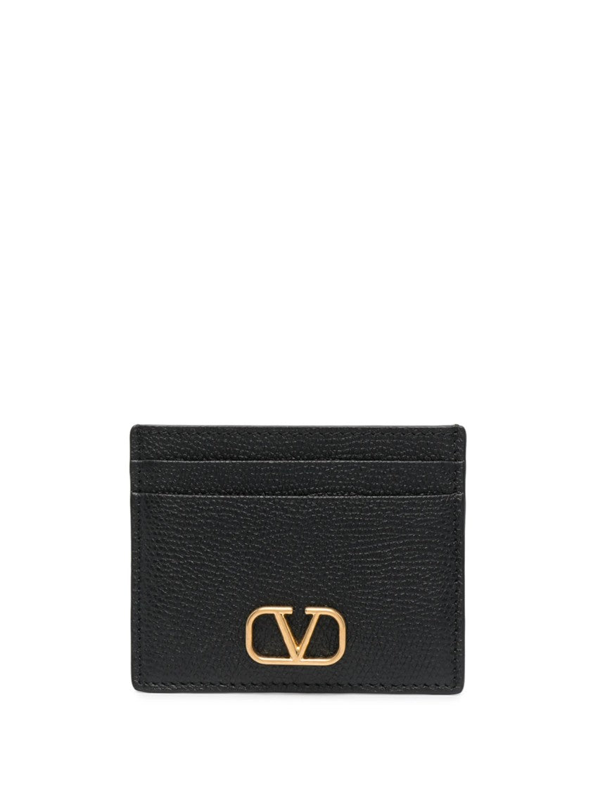 Valentino Black Textured Leather Gold Logo Case