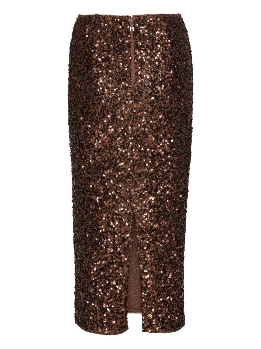 Rotate Sequin-Embellished Pencil Skirt With Rear Split And Zip Fastening