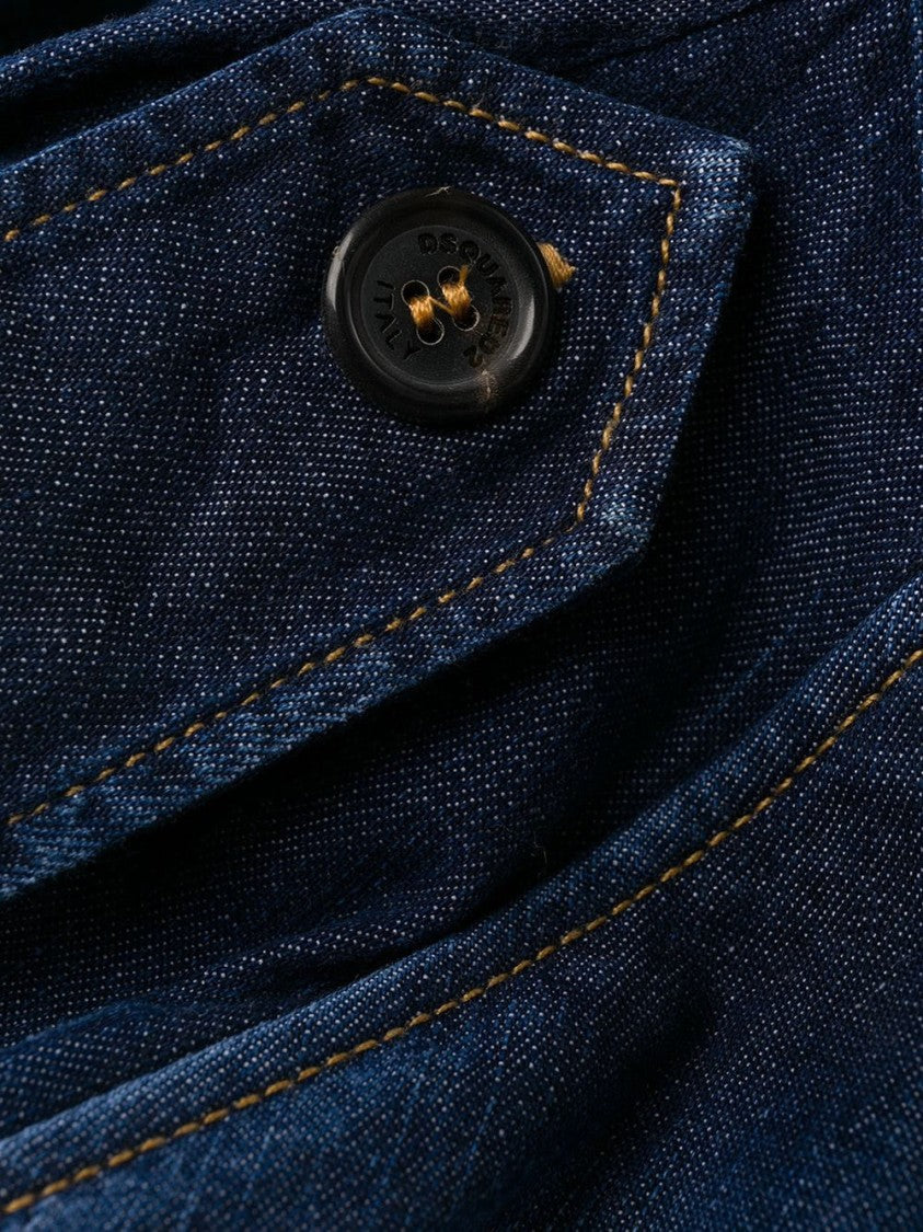 Dsquared2 Denim-Inspired Midi Dress With Button-Down Front And Epaulet Detailing