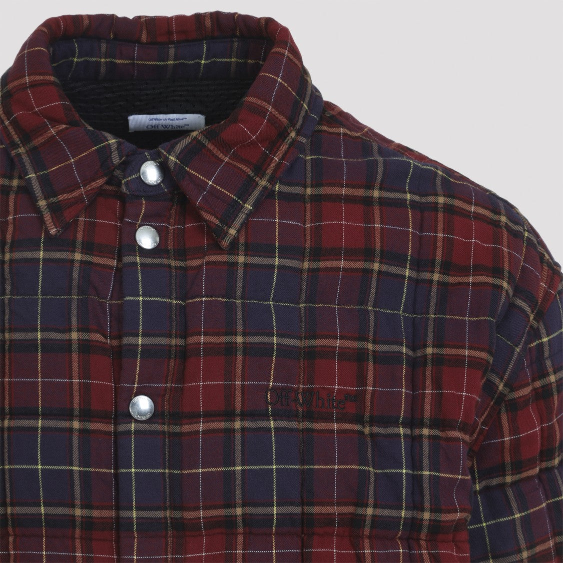 Off-White Long-Sleeve Button-Up Shirt With Plaid Pattern