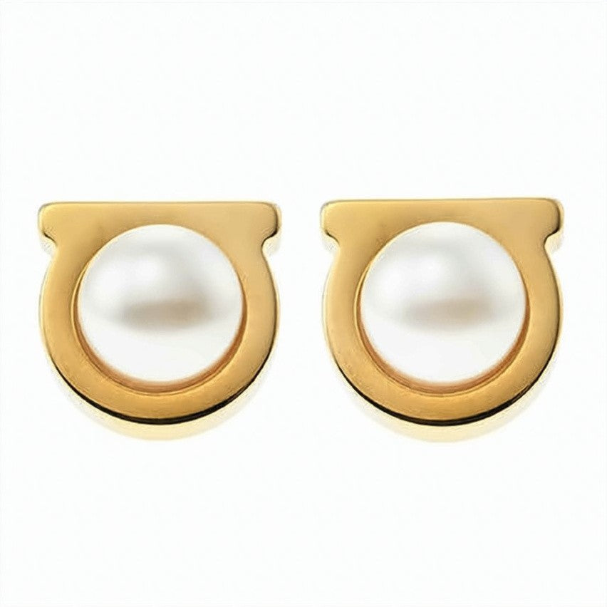 Salvatore Ferragamo Curved Gold-Tone Brass Stud Earrings