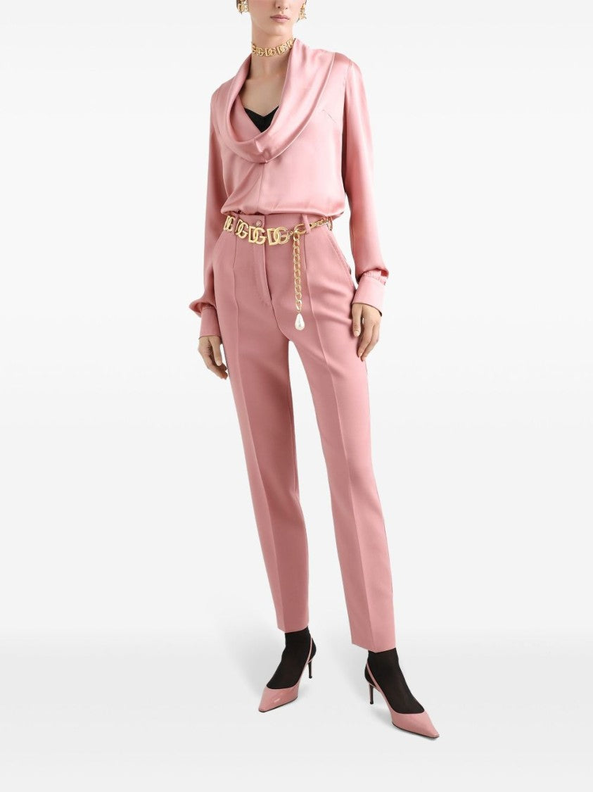 Dolce & Gabbana Draped Cowl Neck Silk Blouse