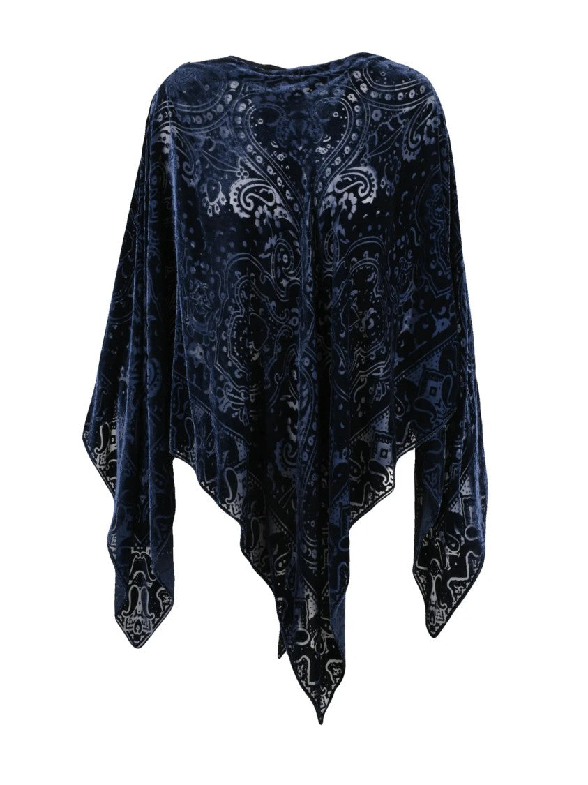 Etro Blue Silk-Blend Velvet Embroidered Blouse