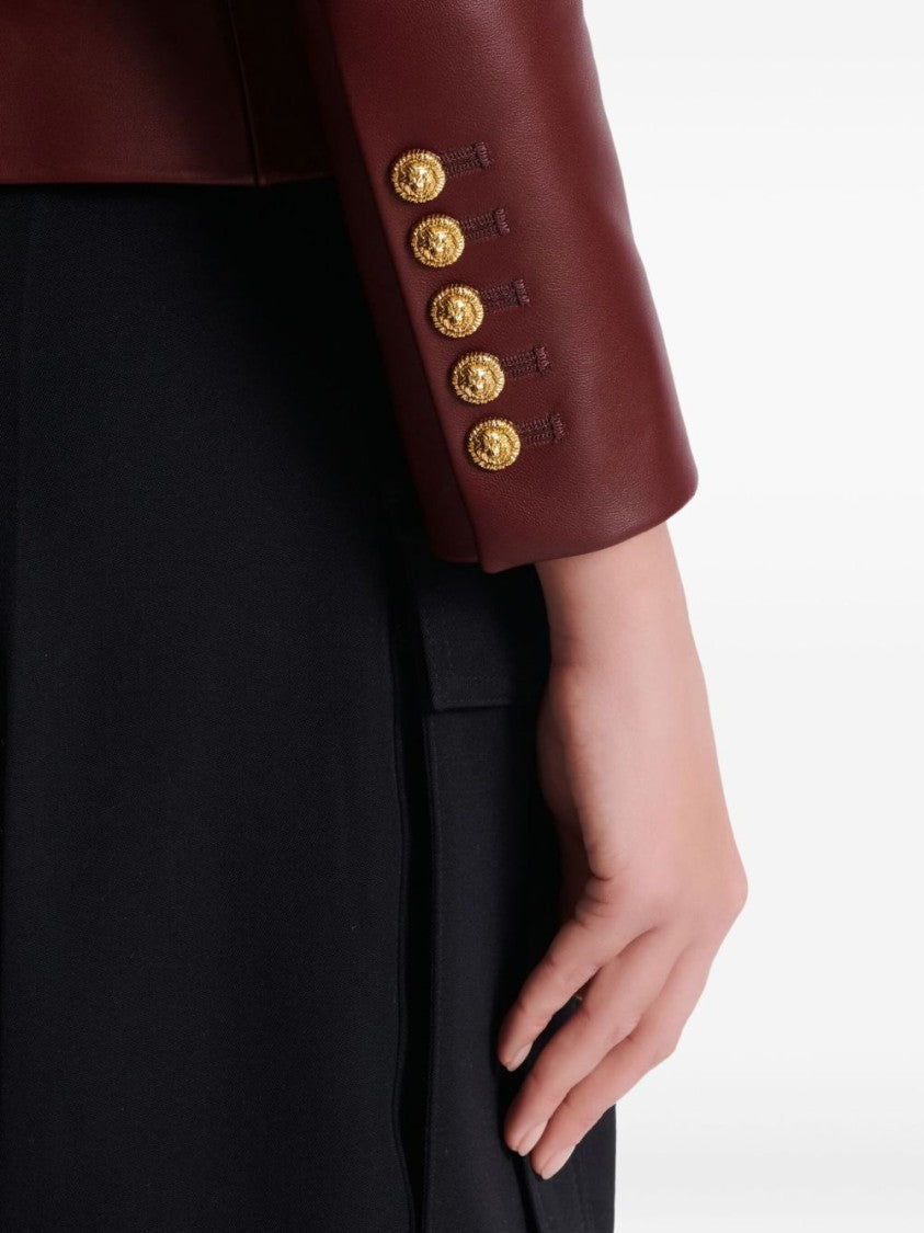 Balmain Dark Red Lambskin Leather Tailored Blazer