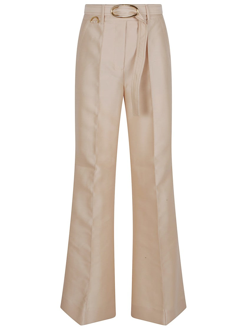 Zimmermann High-Waisted Wide-Leg Trousers With Gold-Tone Buckle