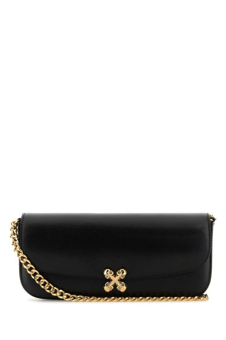 Alexander Mcqueen Black Leather Skull Flower Crossbody Bag
