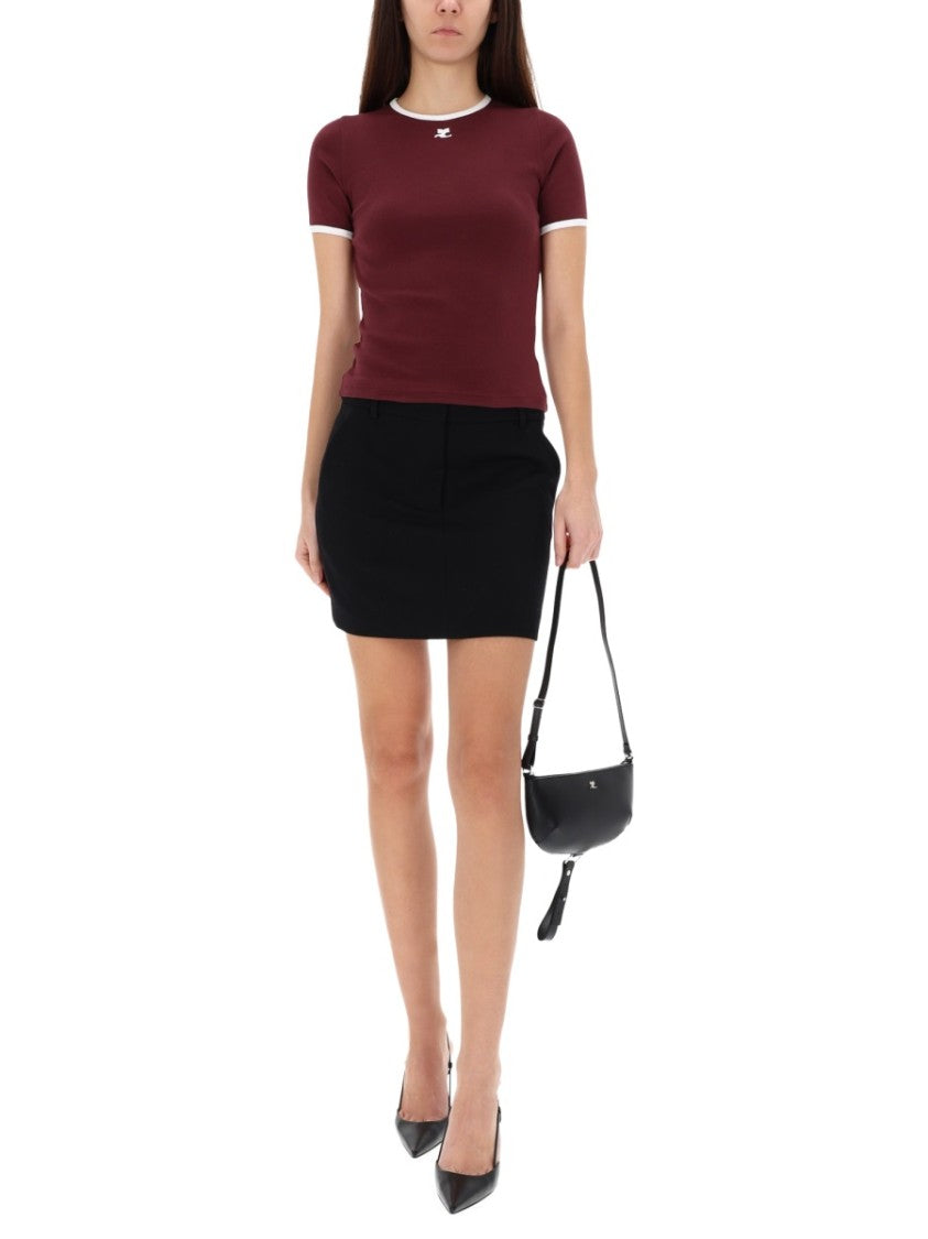 Courrèges Bordeaux Fitted Cotton T-Shirt