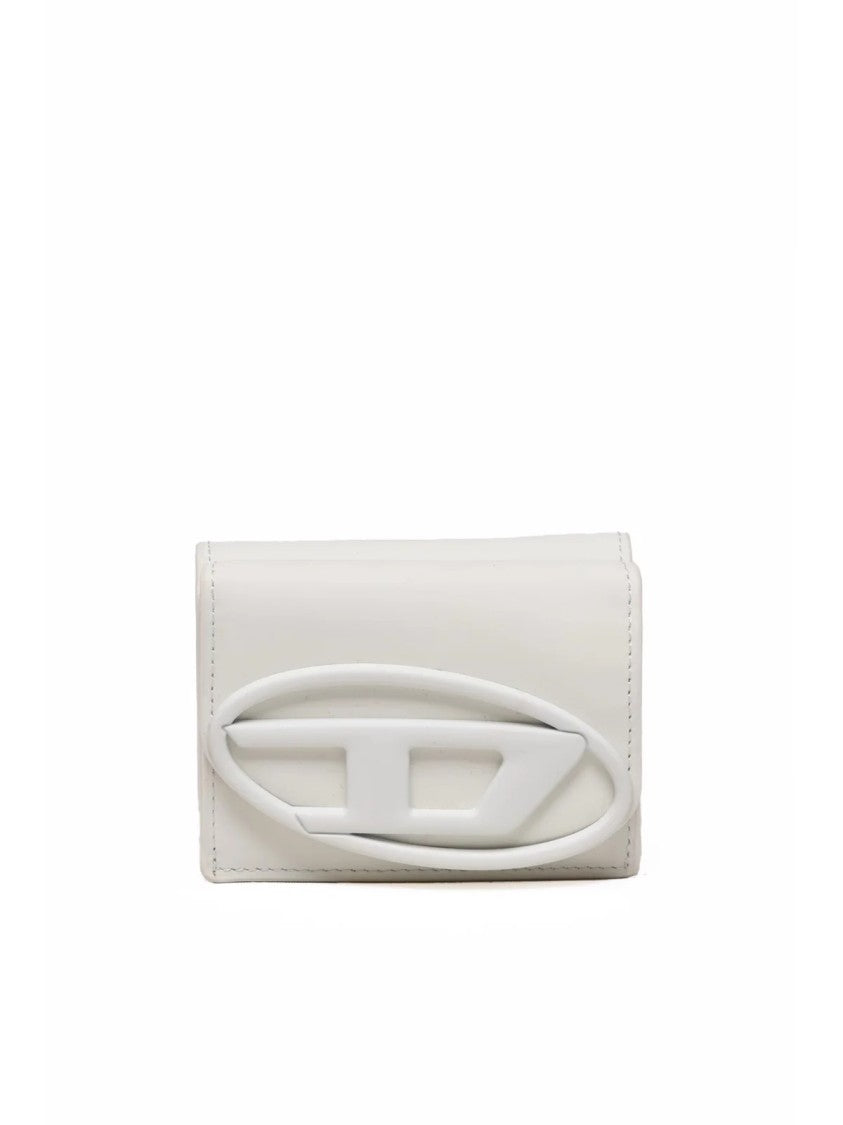 Diesel Minimalist White Polyurethane Wallet With Fold-Over Flap And Emblem Detail