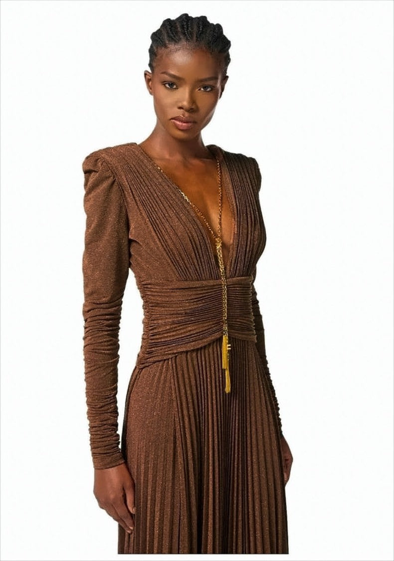 Elisabetta Franchi Maxi Dress With Pleated Skirt
