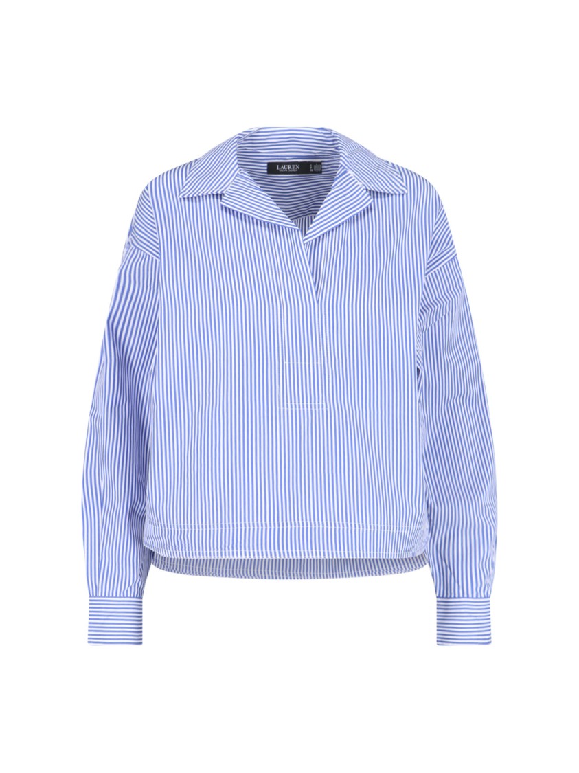 Polo Ralph Lauren Asymmetric Collar Blue Stripe Cotton Shirt