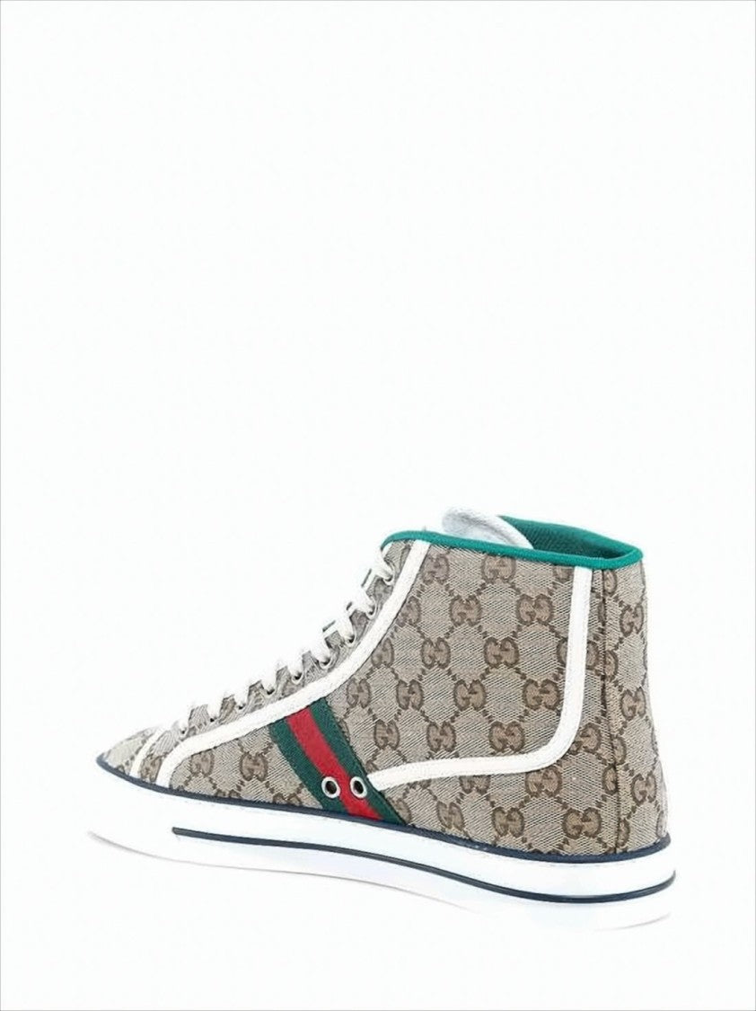 Gucci Beige Canvas High-Top Sneakers With Monogram