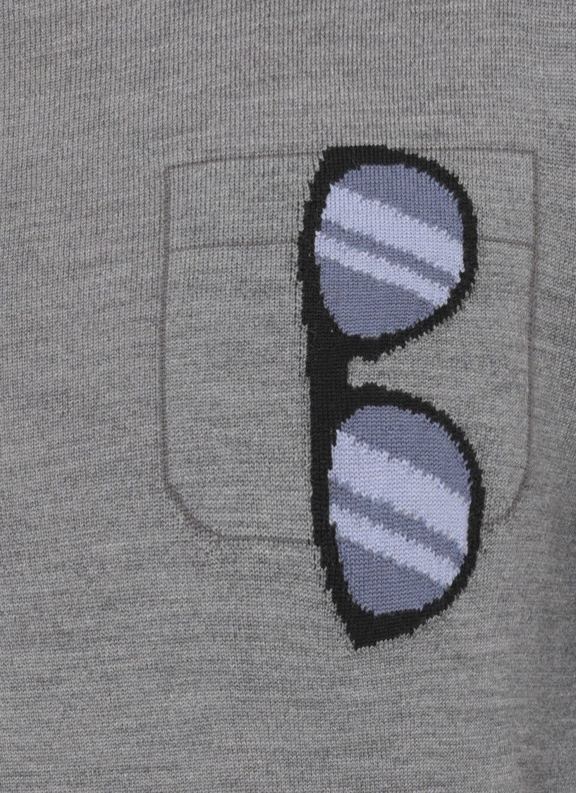 Moschino Grey Embroidered Sunglasses Detail Wool Sweater