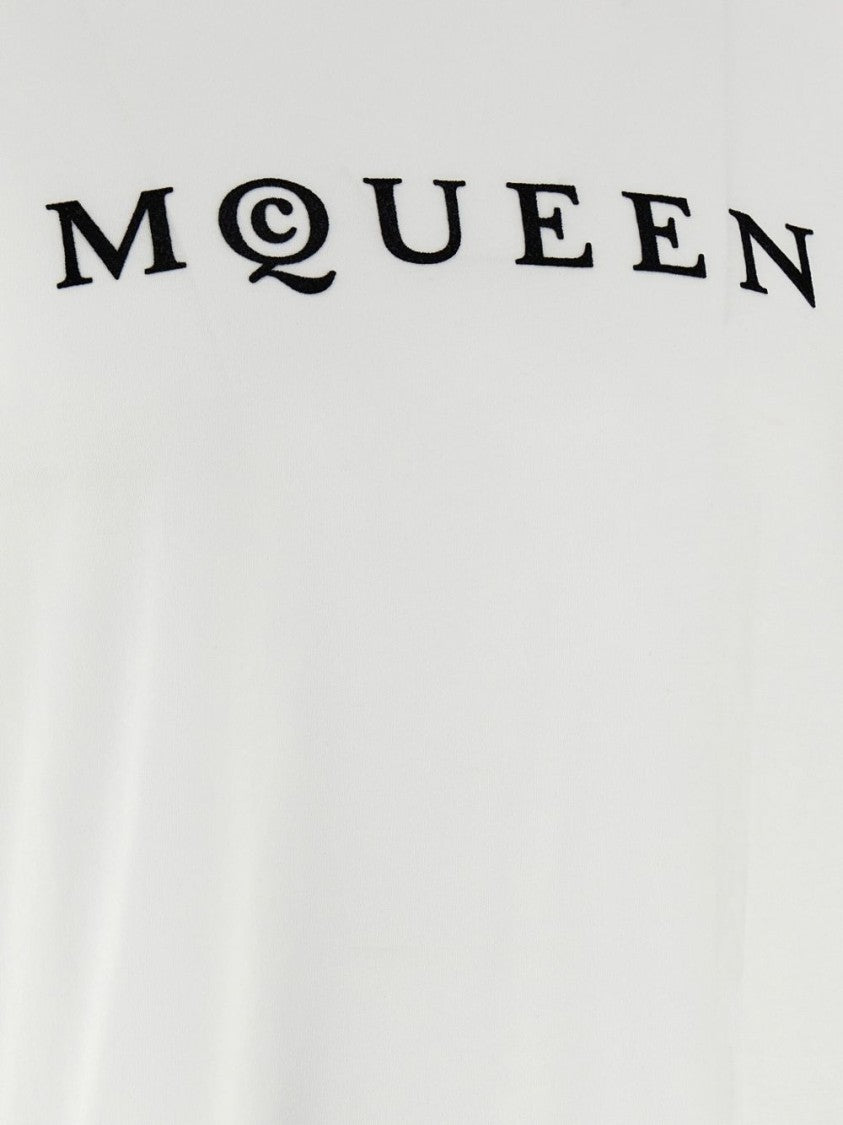 Alexander Mcqueen Crew Neck White T-Shirt With Logo Print
