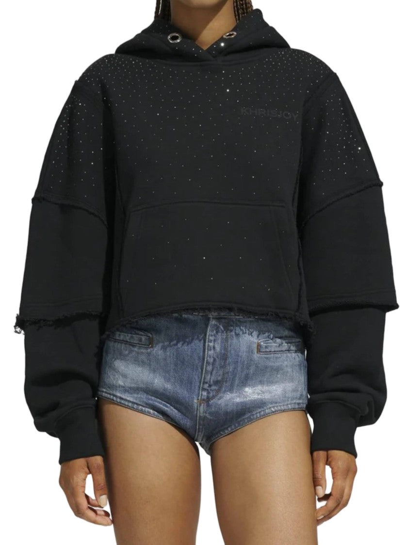 Khrisjoy Black Felpa Layered Cropped Hoodie