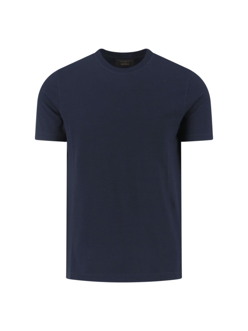 Zanone Crew Neck Navy Blue Cotton T-Shirt With Ribbed Finishings