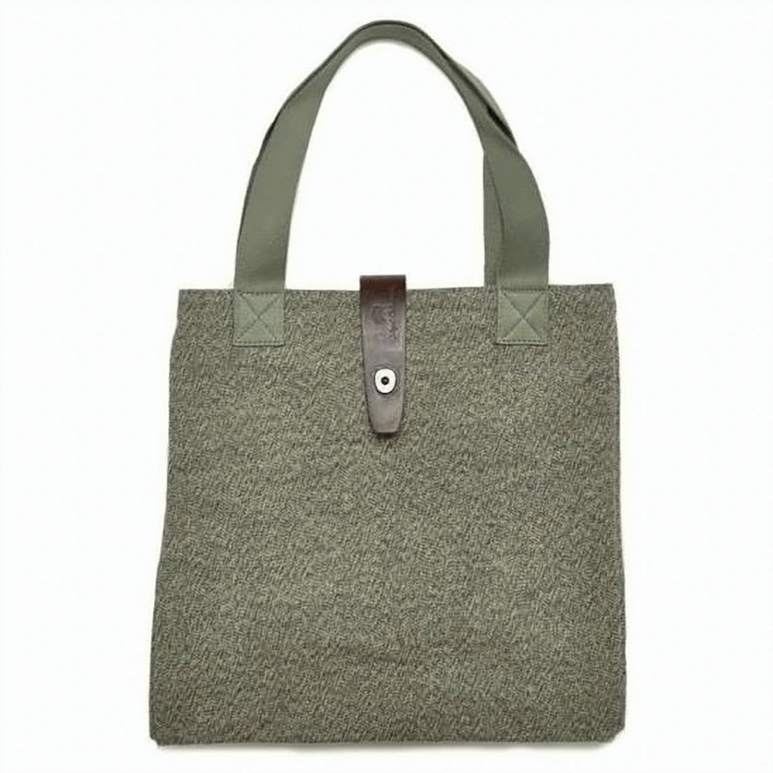 Nigel Cabourn Textured Green Cotton Shoulder Bag With Leather Strap