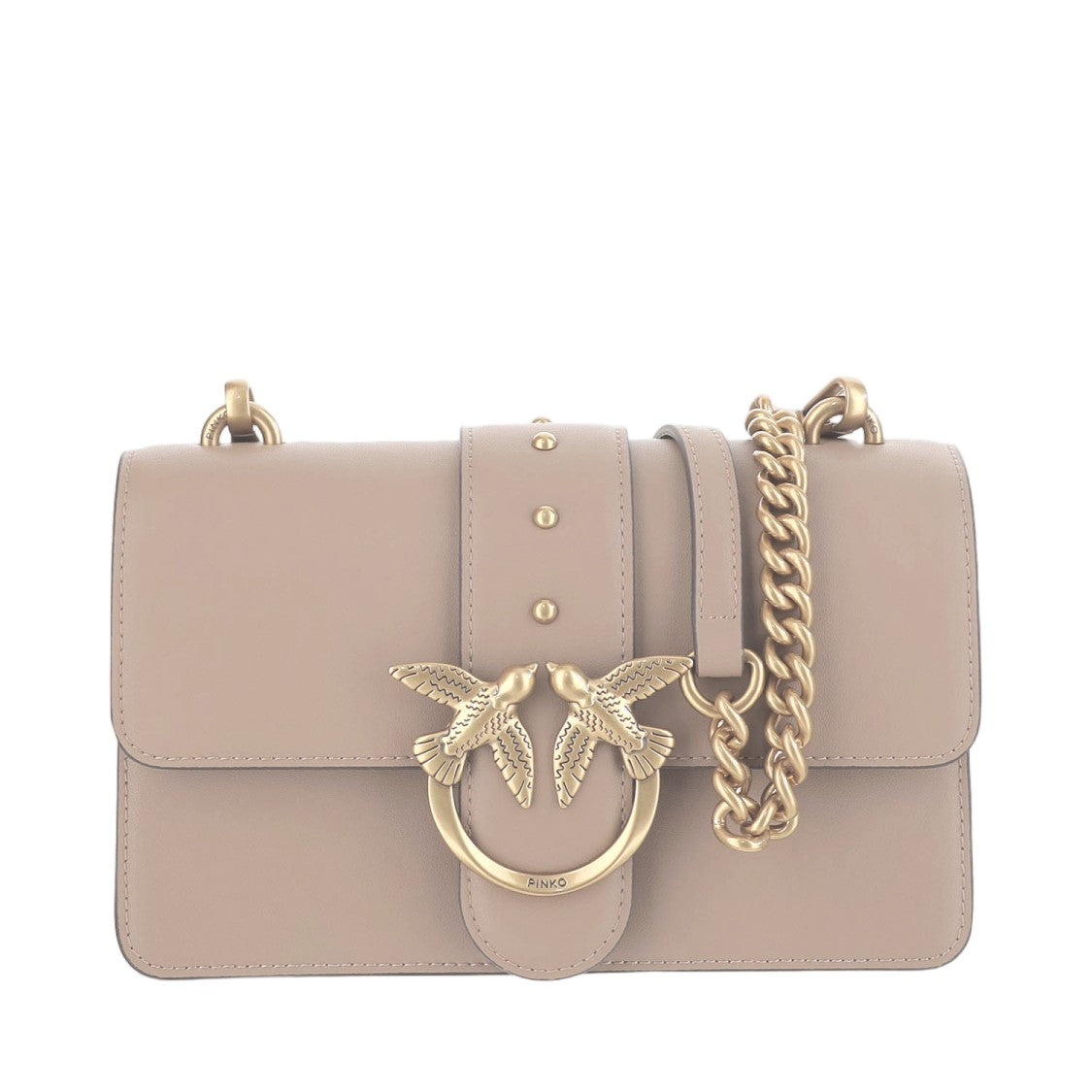 Pinko Love One Mini Beige Leather Shoulder Bag