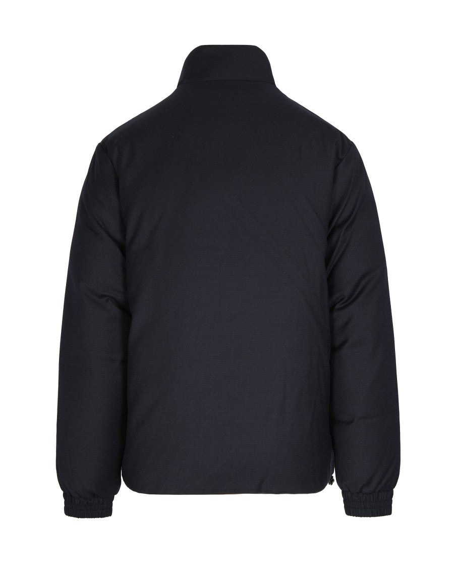 Emporio Armani Reversible Navy Wool-Blend Jacket With High Collar And Logo Patch