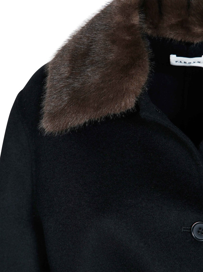 Parosh Belted Dark Fur Collar Jacket