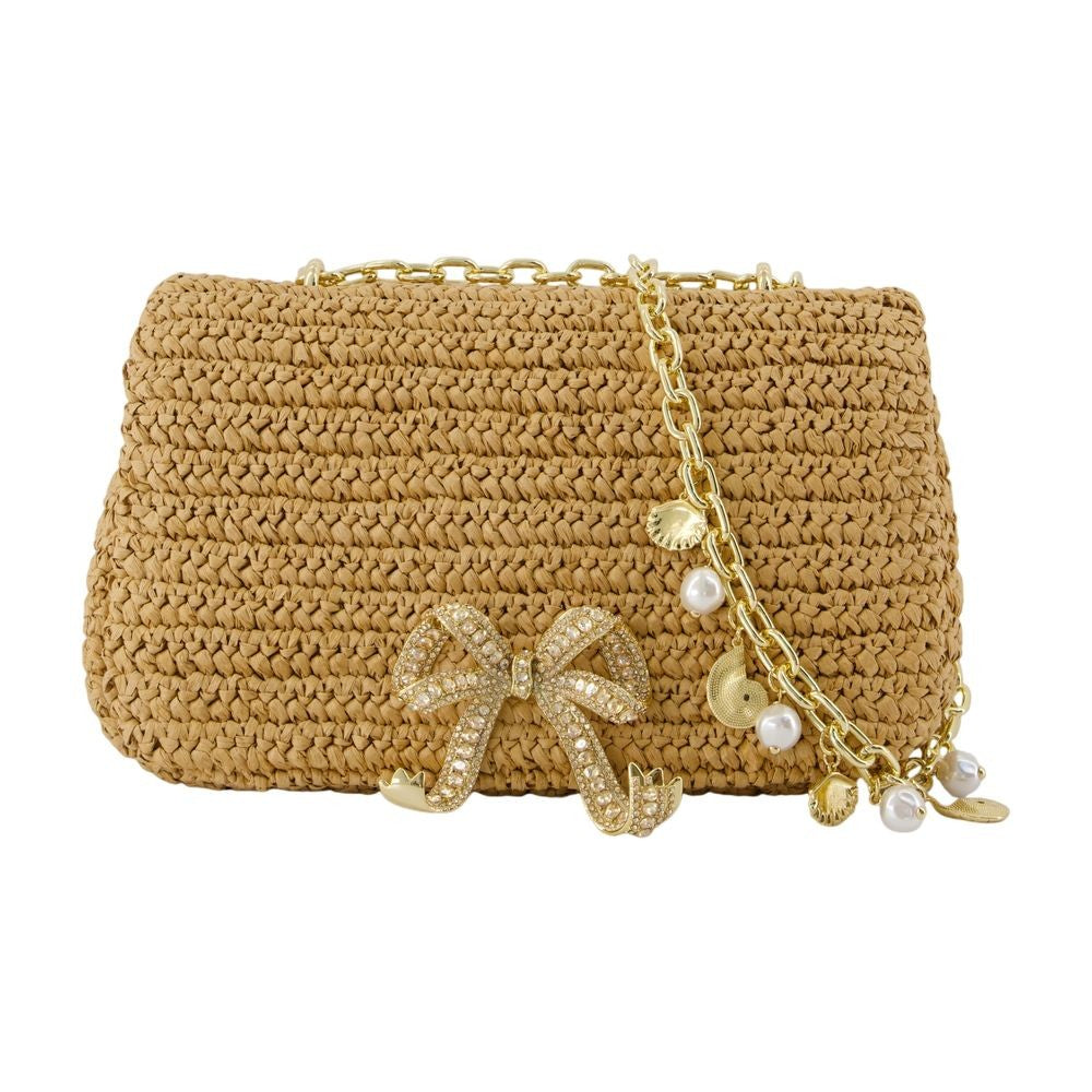 Self-Portrait Bow Charm Shoulder Bag - Raffia - Brown