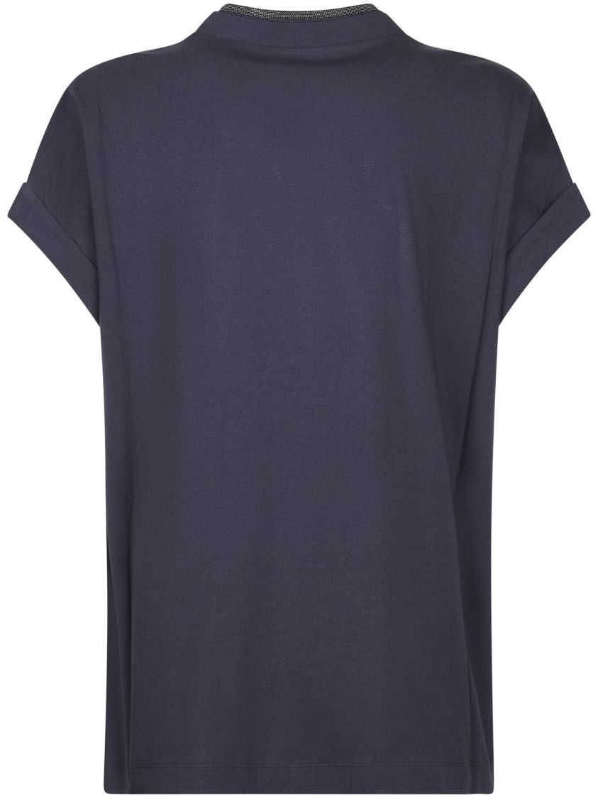 Brunello Cucinelli Deep V-Neck T-Shirt With Metallic Trim