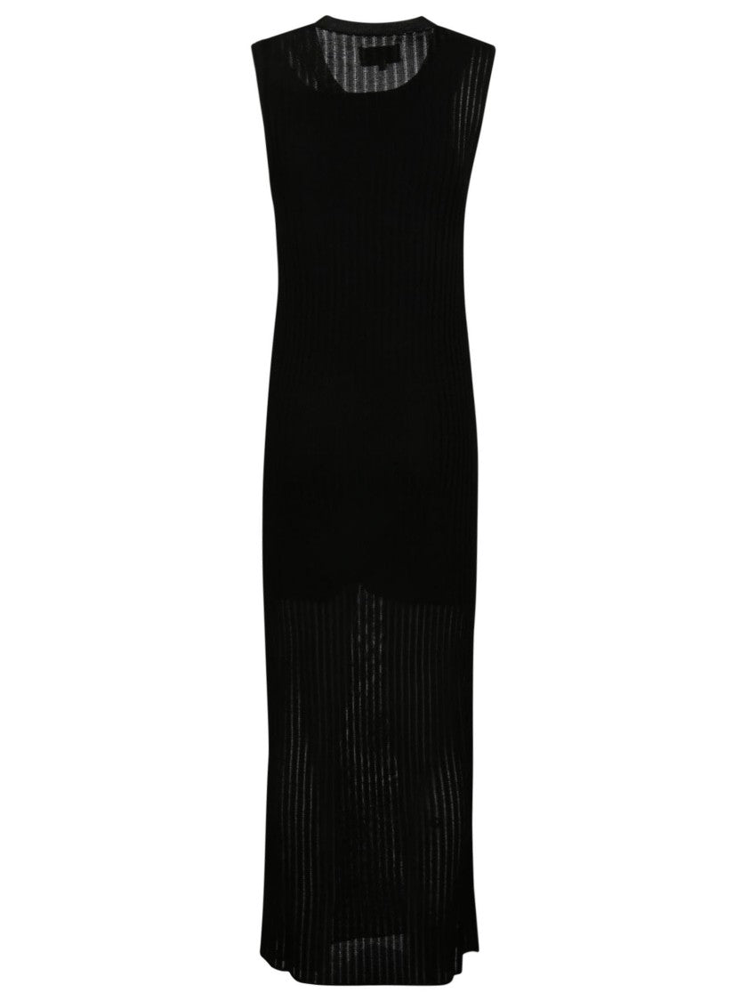 Loulou De Saison Icaria Black Ribbed Viscose Midi Dress