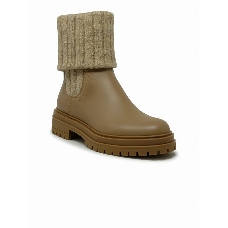 Gianvito Rossi Camel Calf And Knit Leather Ankle Boots