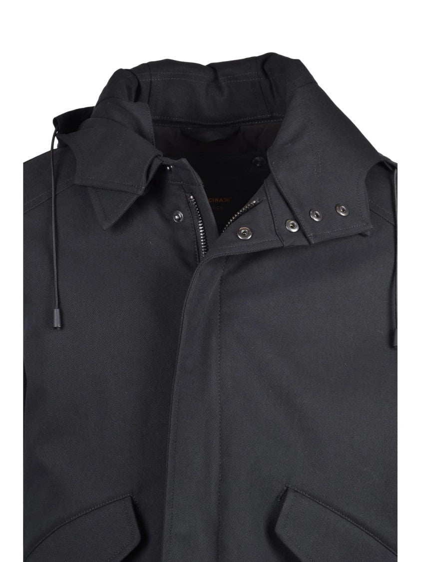 Officina 36 Black Cotton-Blend Removable Hood Jacket