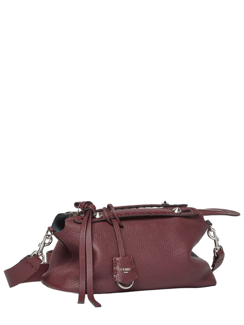Fendi Structured Pebbled Leather Bag With Detachable Strap And Buckle Detail