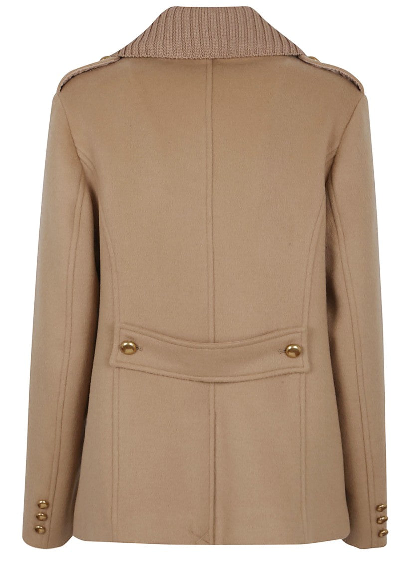 Parosh Pure Wool Jacket With Gold Button Closure And Ribbed Knit Collar