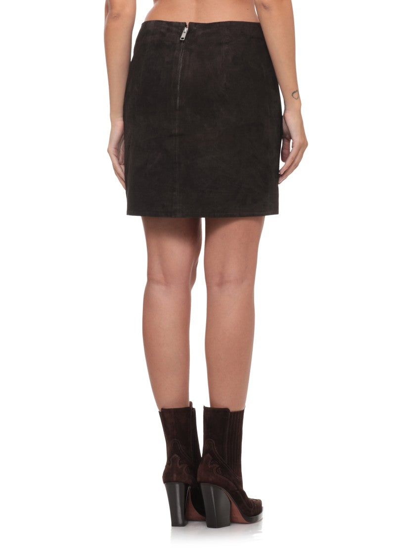 Rotate Slightly Flared Brown Suede Mini Skirt