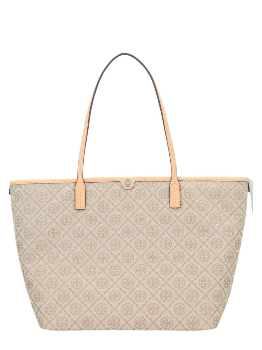 Tory Burch Structured Trapezoidal Tote With Monogram Pattern