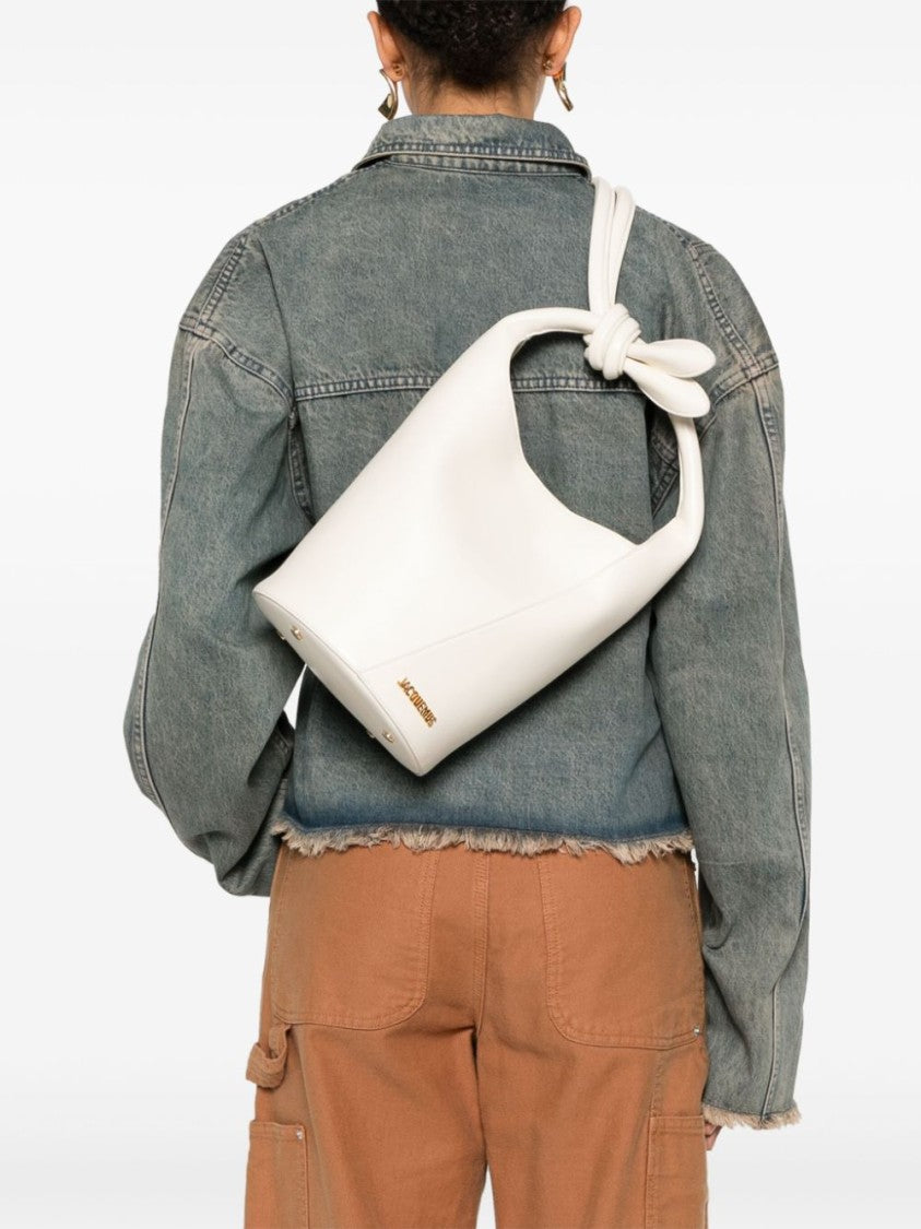 Jacquemus Ivory White Grained Calf Leather Structured Bag