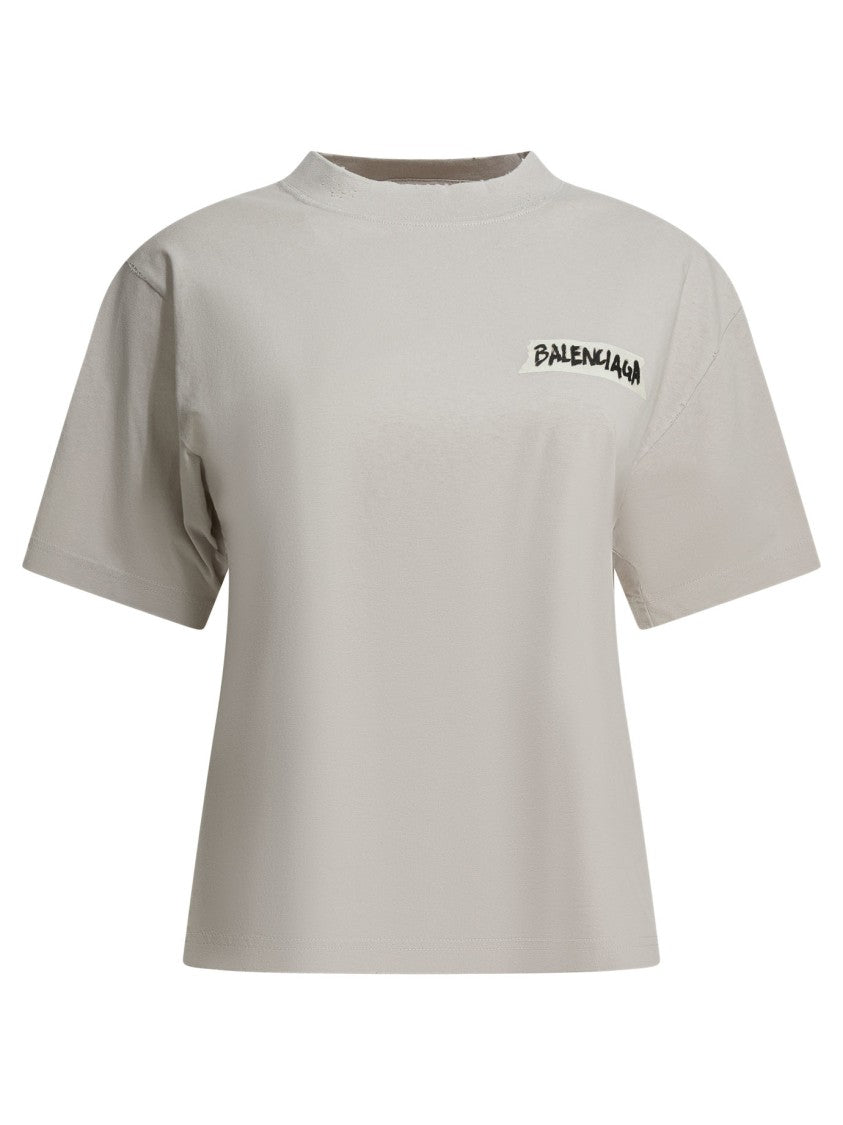 Balenciaga Masking Tape Motif T-Shirt With Ribbed Neckline