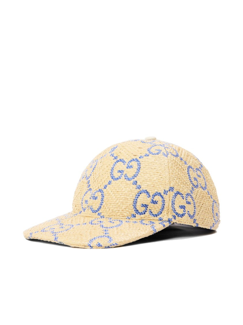 Gucci Raffia Effect Gg Monogram Baseball Cap