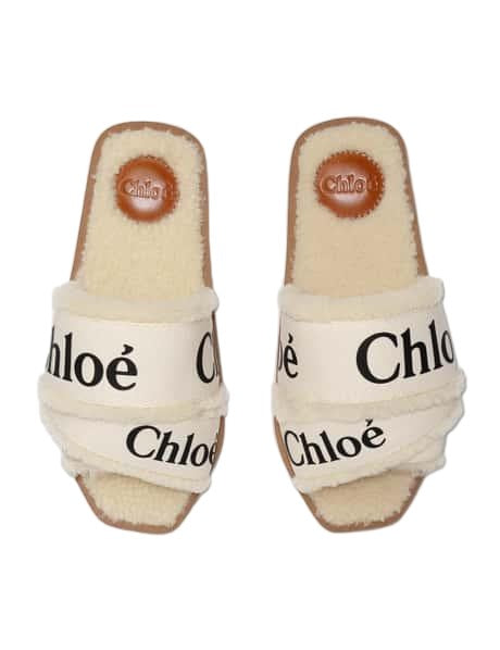 Chloé Beige Woody Shearling Sandals