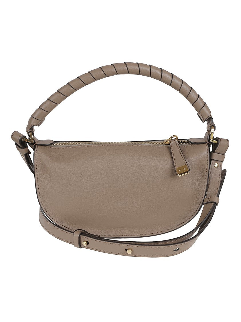 Chloé Crescent-Shaped Leather Bag With Braided Top Handle And Gold-Tone Accents