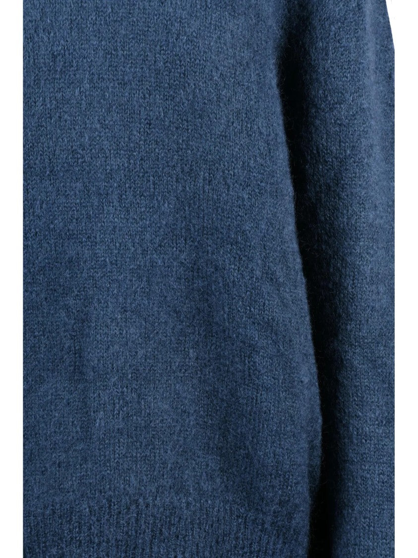 Nine In The Morning Blue Drawstring Mohair-Blend Crewneck Sweater