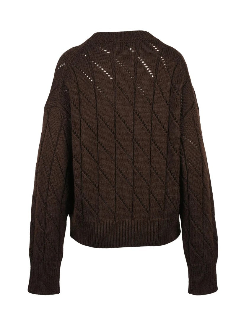 Alysi Crew Neck Knit Sweater With Textured Pattern And Ribbed Details