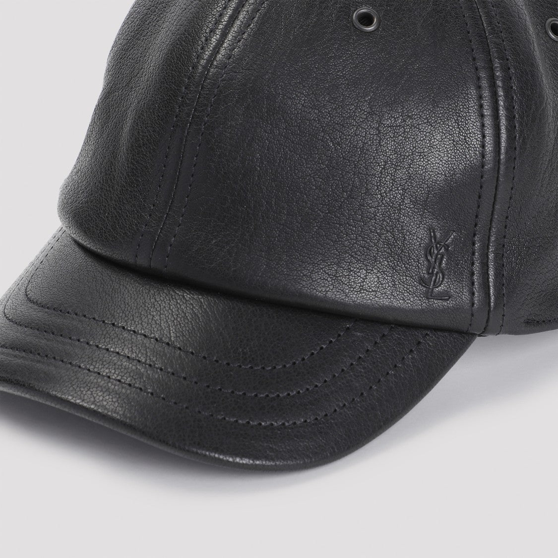 Saint Laurent Black Leather Hat With Textured Finish