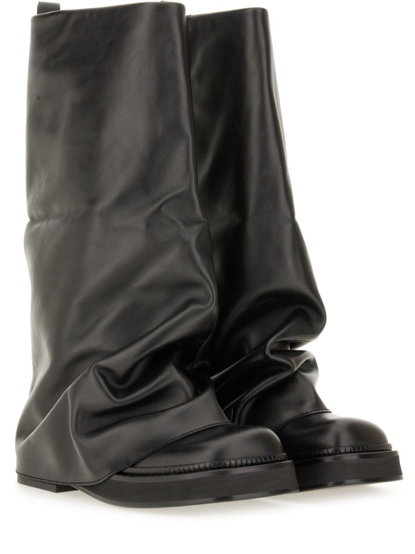 The Attico Slouchy Black Calf Leather Combat Boots