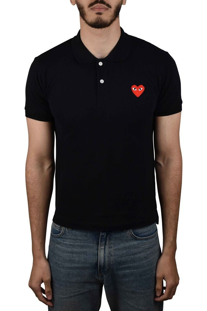 Comme Des Garçons Cotton Polo Shirt With Embroidered Heart Detail
