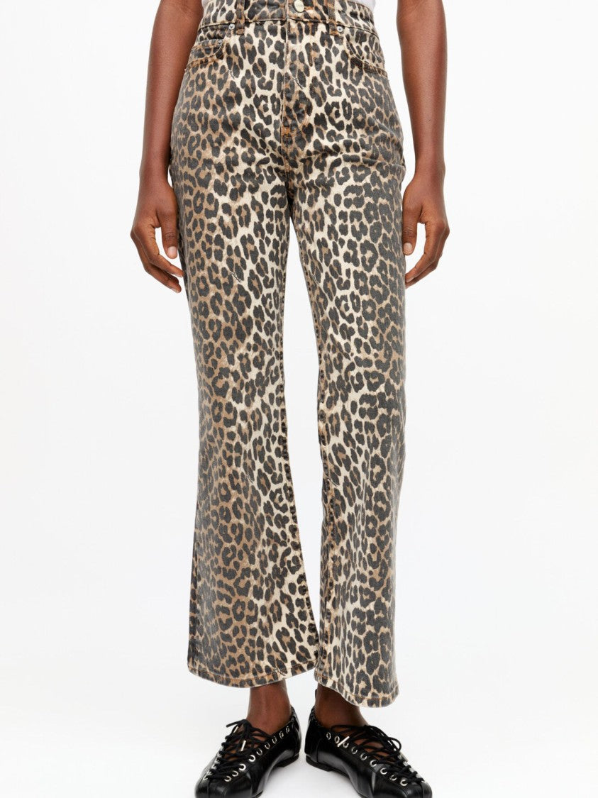 Ganni Multicolor Animal Print Cotton Crop Jeans
