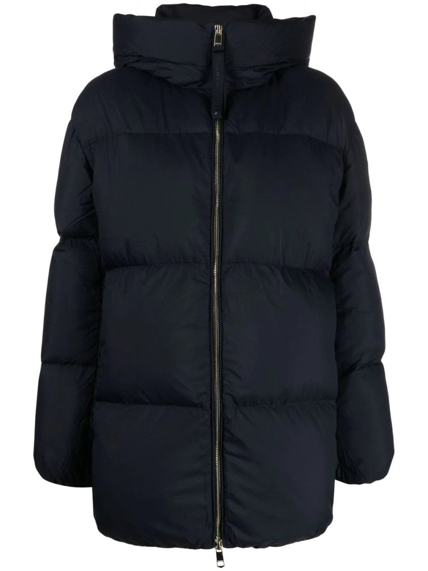 Tommy Hilfiger Quilted Blue Puffer Coat With High Collar And Zipper Closure