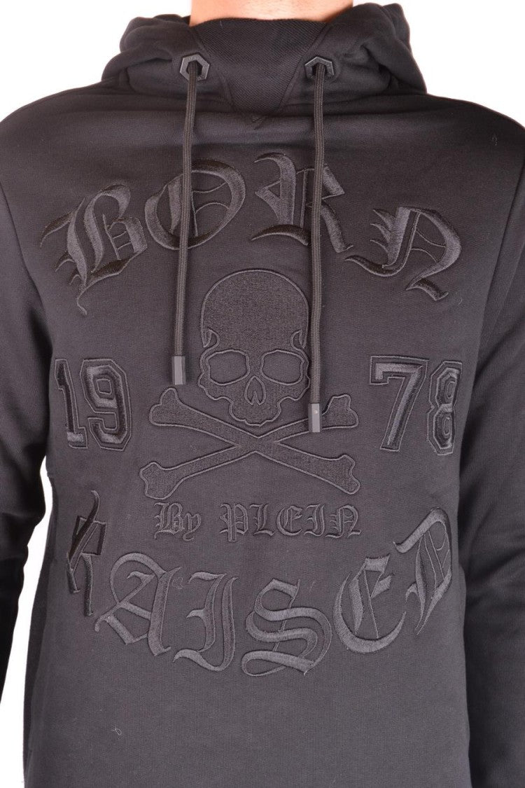 Philipp Plein Black Hoodie Bold Embossed Skull Design