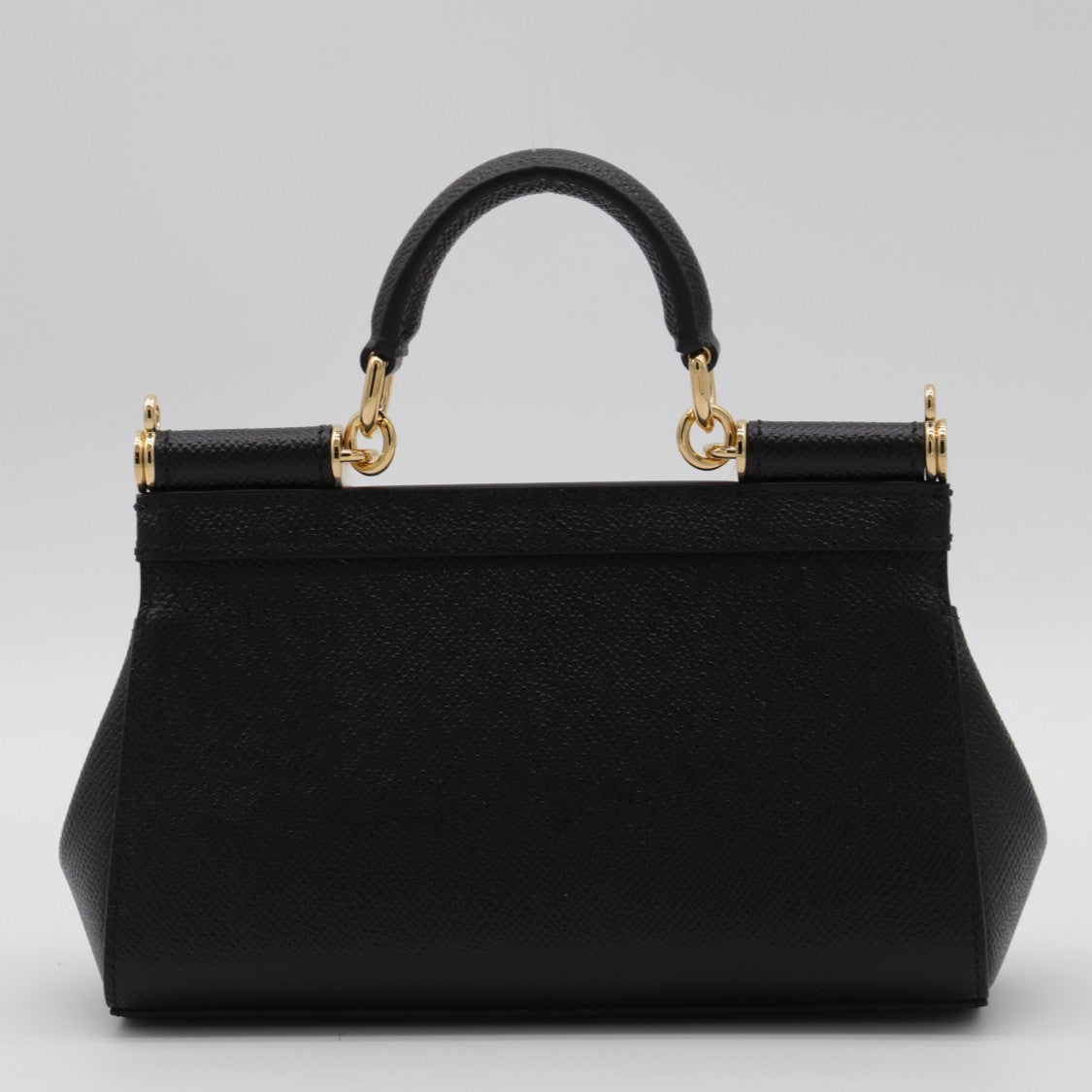 Dolce & Gabbana Textured Black Leather Handbag With Gold-Tone Plaque