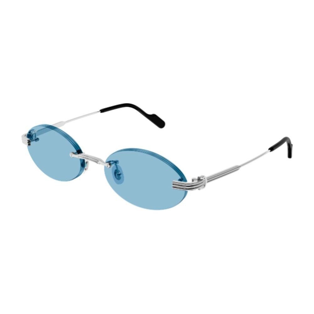Cartier Oval Light Blue Lens Sunglasses With Silver Frame