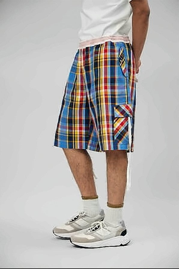 Nigel Cabourn Multicolor Plaid Cargo Shorts With Elastic Waistband And Drawstrings